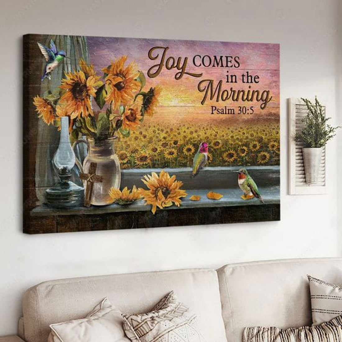 Hummingbird Sunflower, Joy Comes In The Morning, Poster Decor Poster and Canvas