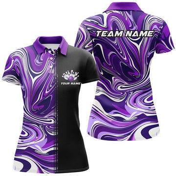 Custom Purple Bowling Polo / Quarter-Zip Shirts For Team, Ladies Bowling Jerseys
