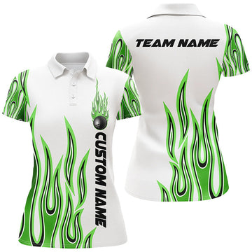 Custom Personalized Flame Bowling Shirts For Women, Bowling Ball Custom Bowling Team Shirt