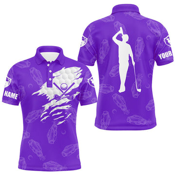 Custom Mens golf polo shirt custom name golf clubs pattern shirt | Purple