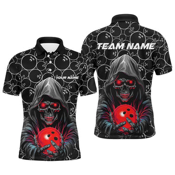 FUNSTUFFPRINT Custom Bowlers Outfits Skull Red Bowling Polo Shirts Men Bowling League Polo Shirt Size S-5XL