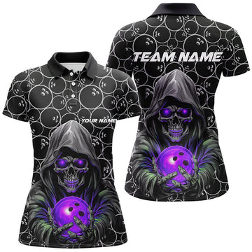Custom Bowlers Outfits Skull Purple Bowling Polo Shirts Women Bowling League Team Jerseys