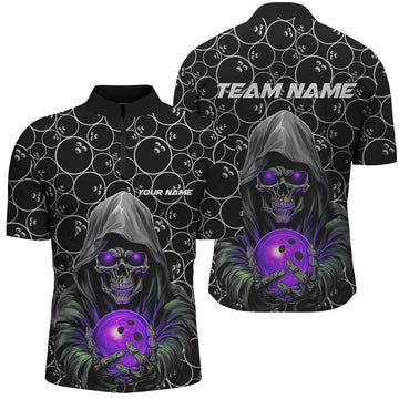 Custom Bowlers Outfits Skull Multi Color Bowling Quarter Zip Shirts Men Bowling League Team Jerseys