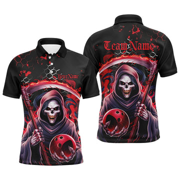 Personalized Bowling And Pins Grim Reaper Customized Name, Team Name 3D Polo Shirt For Men