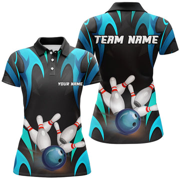 Custom Black And Blue Customize Bowling Shirts For Women Team Jerseys Gifts For Bowlers