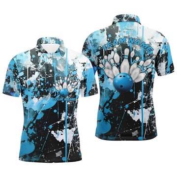 FUNSTUFFPRINT Blue Camo Bowling Team Shirts Men Polo Personalized Bowling League Polo Shirt Size S-5XL