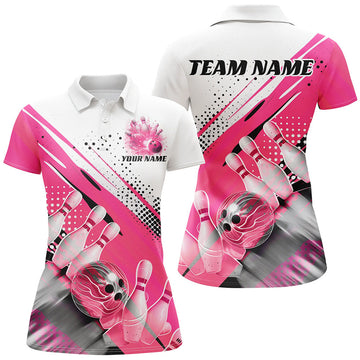 Custom Pink Bowling Polo Shirts For Women, Bowling Team Shirts Bowling Jerseys With Name