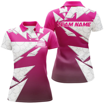 Custom Pink Bowling Team Shirts For Women, Bowling Ball Pattern Bowlers Outfits