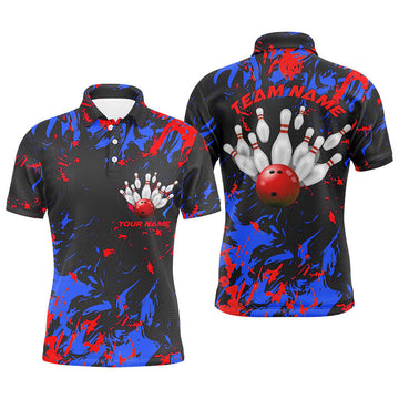 FUNSTUFFPRINT Blue And Red Camo Bowling Team Shirts Custom Men Polo Shirts Bowling League Shirts Polo Shirt Size S-5XL