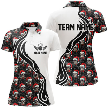 Custom Christmas Women Bowling Polo Shirts Skull Team Bowling Jerseys Gifts For Bowlers