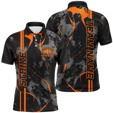 FUNSTUFFPRINT Custom Orange Strike Bowling Shirts Men Polo Orange Camo Bowling Team Polo Shirt Size S-5XL