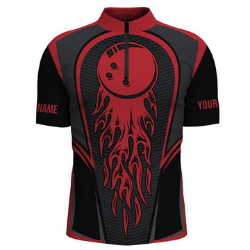 Custom Red Flame Bowling Jersey Shirts For Men, Bowling Team Flaming Bowling Ball