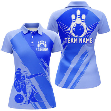 Custom Bowling Shirts For Women, Bowling Queen Team Jerseys, Bowling Girls Shirt | Blue