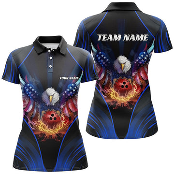 Custom Eagle Bowling Shirt Patriotic Polo Bowling Jersey For Women US Bowling | Blue