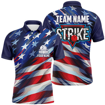 Custom American Flag Strike Bowling Customized Name And Team Name 3D Polo Shirt