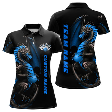 Custom Blue Dragon Bowling Polo Shirts Women Team Bowling Jerseys Bowler Outfit Apparel