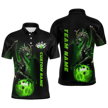 FUNSTUFFPRINT Custom Men Bowling Polo Shirts Green Dragon Bowling Team Polo Shirt Size S-5XL