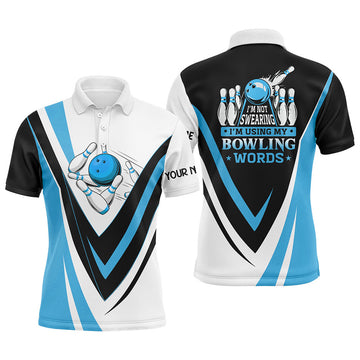 FUNSTUFFPRINT Custom bowling polo shirts for men I'm not swearing, I'm using my bowling words blue bowl Polo Shirt Size S-5XL