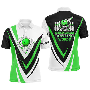 FUNSTUFFPRINT Custom bowling polo shirts for men I'm not swearing, I'm using my bowling words green Polo Shirt Size S-5XL