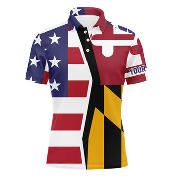 FUNSTUFFPRINT Personalized American flag Maryland patriot golf white Mens golf polo shirts, golfing gifts for mens Polo Shirt Size S-5XL