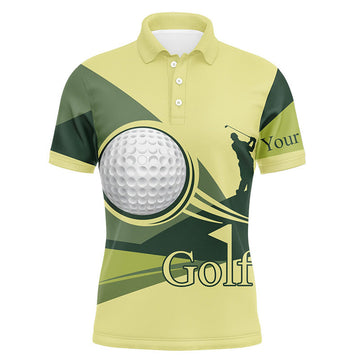 Custom Golf Men Polo Shirt - Golf Balls Pattern Custom Name Green Yellow Apparel - Personalized Gift For Golf Lover, Team, Golfer
