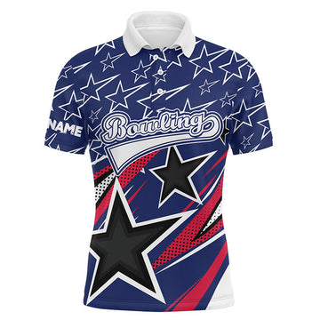 FUNSTUFFPRINT Blue stars Mens polo bowling shirts Custom name team bowling Polo Shirt Size S-5XL
