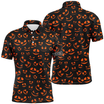 FUNSTUFFPRINT Funny Mens golf polo shirts orange black Halloween background custom golf attire for men Polo Shirt Size S-5XL