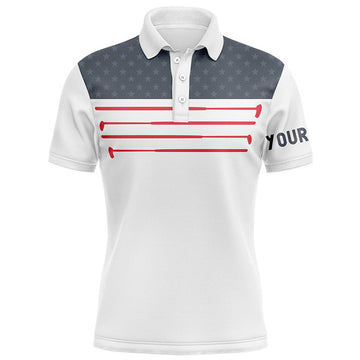 FUNSTUFFPRINT Mens golf polo shirt custom American flag white golf shirt, patriotic Polo Shirt Size S-5XL