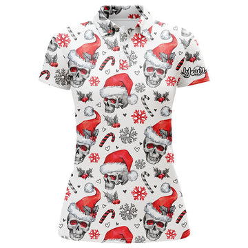 Custom Womens Golf Polo Upf Shirts Funny Christmas Skull Pattern Custom Team Golf Polo Shirts, Golfer Gifts