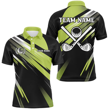 Custom Green and Black Mens golf polo shirts custom golf ball clubs golf attire for men, golfing gifts