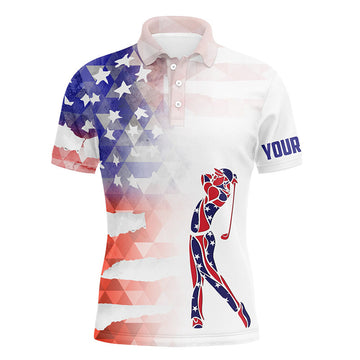 FUNSTUFFPRINT Personalized watercolor American flag patriot golf white Mens golf polo shirts custom golf gifts Polo Shirt Size S-5XL