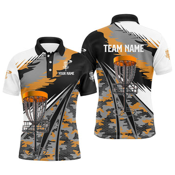 FUNSTUFFPRINT Mens disc golf polo shirt custom orange camo disc golf basket disc golf Polo Shirt Size S-5XL