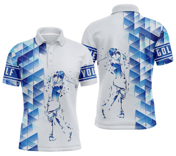 Custom Golf Custom Name Men Polo Shirt - Blue Diamond Pattern Men Golfing Apparel - Personalized Best Gift For Golf Lover, Team, Golfer