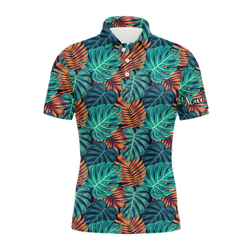 FUNSTUFFPRINT Men golf polo upf shirts monstera and palm leaves nature tropical pattern custom team golf Polo Shirt Size S-5XL