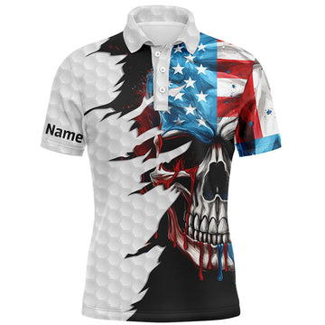 FUNSTUFFPRINT Men golf polo upf shirts custom name American flag patriotic golf skull white golf outfit men Polo Shirt Size S-5XL