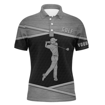 Custom Golf Men Polo Shirt - Custom Name Black And Gray Apparel - Personalized Gift For Golf Lover, Men, Husband, Team, Boyfriend