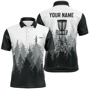 Custom Disc Golf Men Polo Shirt - Disc Golf Basket Hole In The Woods Custom Name Multicolor Apparel - Personalized Gift For Disc Golf Lover, Men, Husband, Team