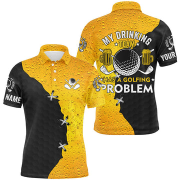 Custom Men golf polo shirts custom My drinking team has a golfing problem, beer pattern black golf team shirt