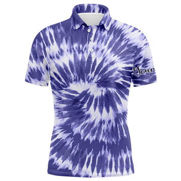 Custom Golf Men Polo Shirt - Custom Name Violet Purple Tie Dye Background Apparel - Personalized Gift For Golf Lover, Male, Husband, Team Golf