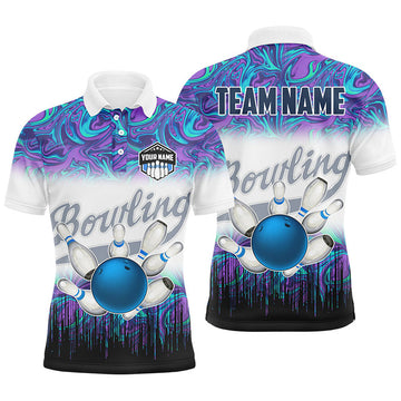 FUNSTUFFPRINT Mens Bowling polo shirts Custom blue purple marble pattern bowling Team Polo Shirt Size S-5XL