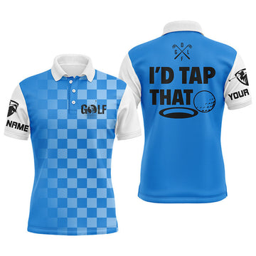 Custom Golf Men Polo Shirt - Custom Name Gingham Pattern Apparel - Personalized Gift For Golf Lover, Team, Husband, Boyfriend, Men - I'd Tap That