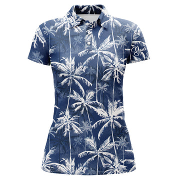 Custom Women Golf Polo Shirt With Tropical Background Blue Watercolor Palms Custom Team Golf Polo Shirts
