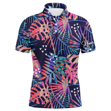 FUNSTUFFPRINT Men golf polo upf shirts with colorful tropical plants and palm leaves custom team golf Polo Shirt Size S-5XL