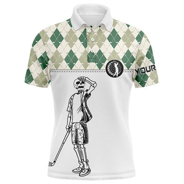 FUNSTUFFPRINT Green argyle pattern Mens golf polo shirt custom golf skull Polo Shirt Size S-5XL