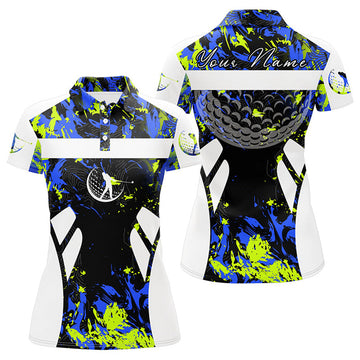 Custom Green Blue Camo And White Womens Golf Polo Shirt Custom Name Cool Golf Gifts For Ladies