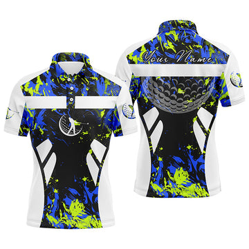Custom Green blue camo and white Mens golf polo shirts custom name cool golf gifts for mens
