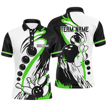 FUNSTUFFPRINT Black and white retro bowling league jerseys custom Men Bowling Polo Shirt, gifts for bowlers Polo Shirt Size S-5XL