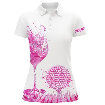 Custom Pink Tie Dye Golf Wine Womens Golf Polo Shirts Custom Ladies Golf Attire, Personalized Golf Gifts