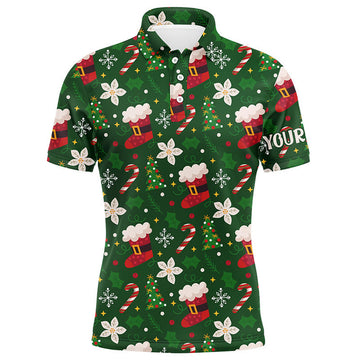 FUNSTUFFPRINT Funny Green Christmas pattern custom Men golf polo shirts, personalized Christmas golf gifts for team Polo Shirt Size S-5XL