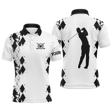 FUNSTUFFPRINT Mens golf polos shirts custom name white golf shirt, golfing gifts Polo Shirt Size S-5XL
